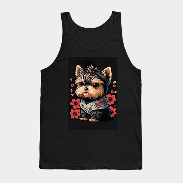 Super Cute Yorkshire Terrier Puppy Portrait - Japanese style Tank Top by KoolArtDistrict